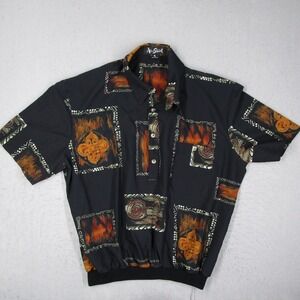 Alan Stuart Mens XL Abstract Geometric Print Short Sleeve Banded Hem Polo Shirt